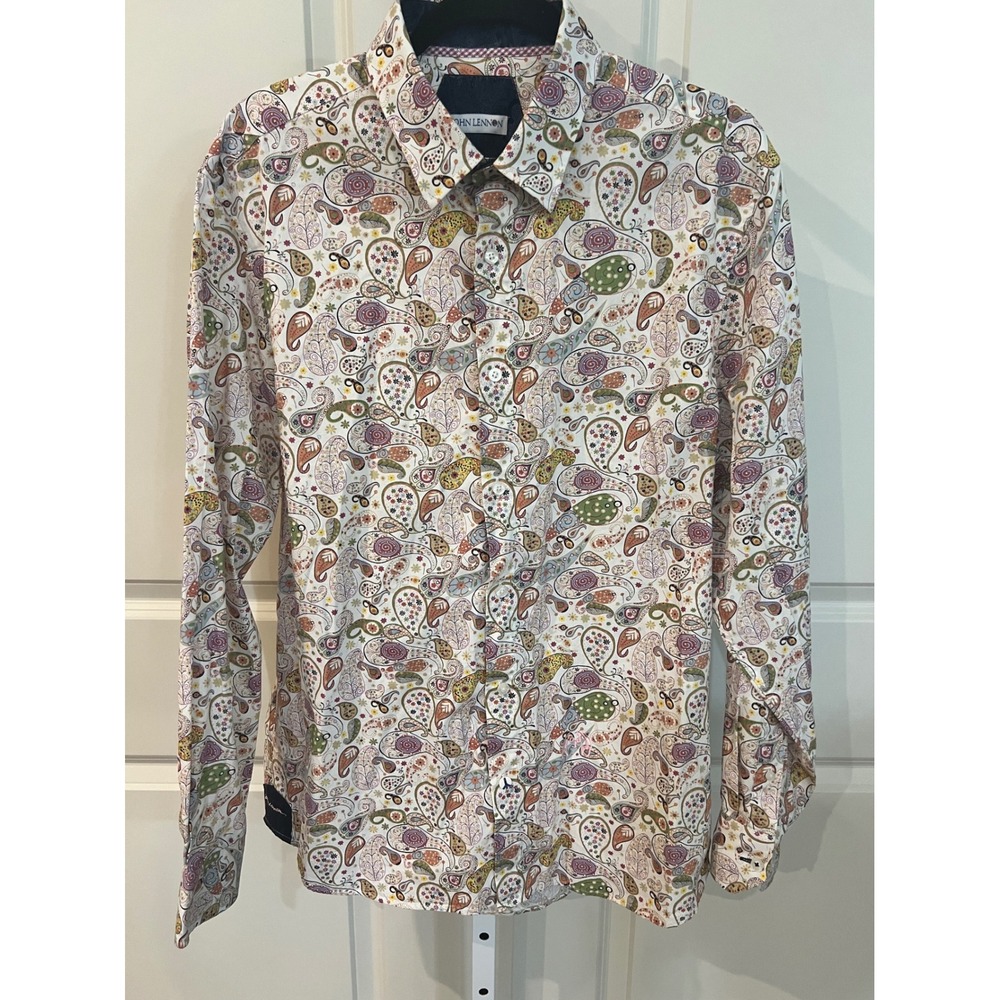 John Lennon Mens XL Paisley Floral Button Down Shirt Long Sleeve Multi-Color
